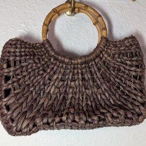 Brown rattan and bamboo purse